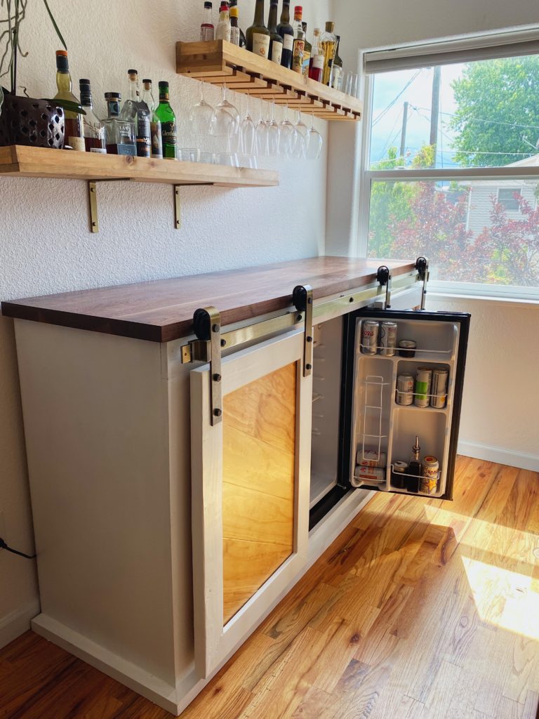 Diy Bar Cabinet Plans With Mini Fridge Sliding Doors Sarah Bella